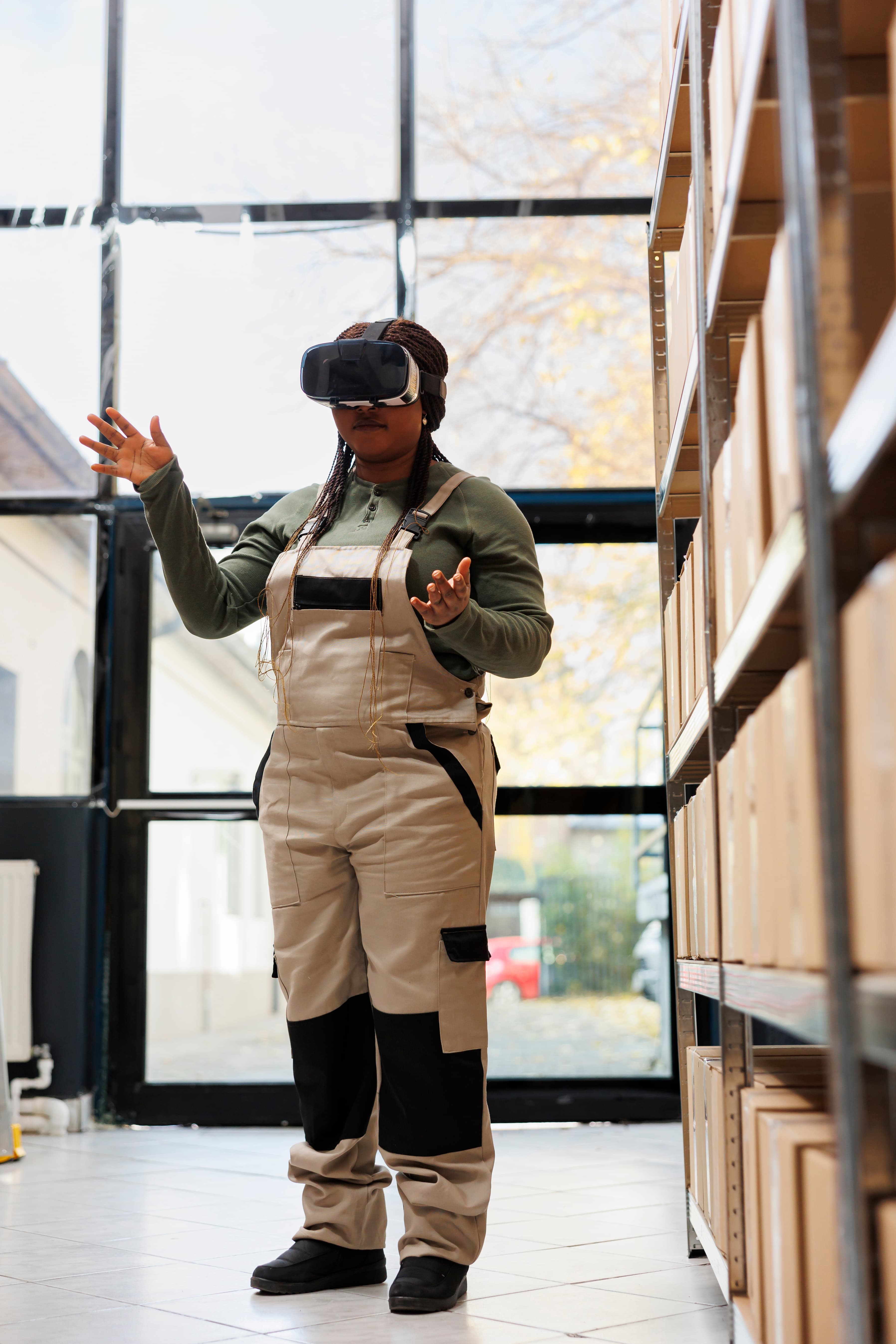 Team member exploring immersive technology with a headset.